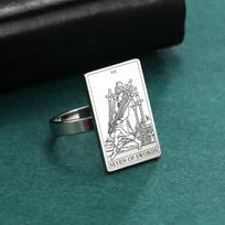 LIKGREAT Tarot Cards Ring The Swords Series Stainless Steel Gold Color Rings for Women Men Good Luck Esotericism Amulet Jewelry 7