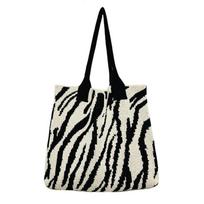Simple All-in-e Knitted Tote Bag Hand Bill Shoulder Bag Fashiable Large Capacity Commuting Campus Underarm Bag juoda balta spalva