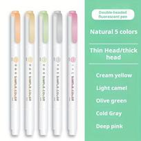 5pcs Dual-Tip Highlighters, 20 Vibrant Colors - Quick-Dry, Soft Pastel Shades for Journaling & Office Supplies