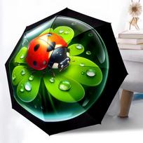 1pc Sturdy 8-Bone Auto Umbrella, ladybugs and leaves Umbrella, Digital Printed, Foldable Umbrella for On-the-Go Outdoor Use