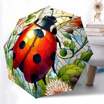 1pc Sturdy 8-Bone Auto Umbrella, ladybug Umbrella, Digital Printed, Foldable Umbrella for On-the-Go Outdoor Use
