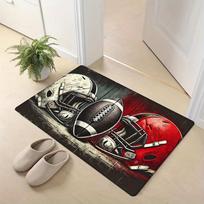 American Football Gear Area Rug - Cool Sports Helmet Floor Mat for Game Room, Non-Slip Welcome Mat 40cm x 60cm