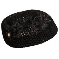 French Hollow Out Beret Ethnic Women Knit Fabric Cap Fashion Floral Painter hat  Spring Floral Tail Black