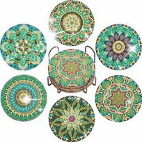 DIY Cup Coasters Marine Life Wood/Acrylic Diamond Painting Coasters Kit with Holder Diamond Art Coasters for Tabletop Protection