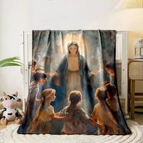 A central figure with a radiant halo surrounded by children in soft light. for all seasons blanket lunch break throw gift 80cm x 120cm
