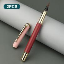 2Pcs Morandi Fountain Pen Calligraphy Brush Metal Soft Bristle Small Regular Calligraphy Brush (for Students' Drawing And Writin