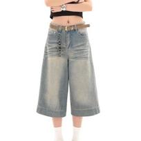 2000-ųjų senovinė medžių apranga madinga laisvos kelnės Vasaros Y2k Baggy Jorts džinsai plačios kelnės Harajuku šortai džinsinės kelnės korėjiečių S mėlyna