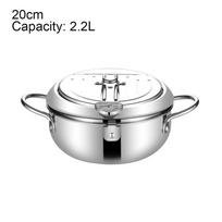 Deep Frying Pot Stainless Steel Fryer Kitchen Cooking Fried Pot with Thermometer and Lid, 24cm