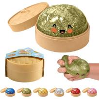 Antistresinys squishy koldūno žaislas su garų krepšeliu, 9 cm, lėtai kylantis, auksinis, suaugusiems ir vaikams