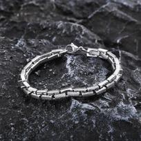 Vnox Heavy Handmade Link Chain Bracelets for Men Women, Antique Oxidized Stainless Steel Geometric Square Anchor Chain Bracelet