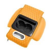 Car Center Console Height Increasing Armrest Cushion Multifunctional PU Leather Armrest Pad with Cup Holder Tissue Box geltona