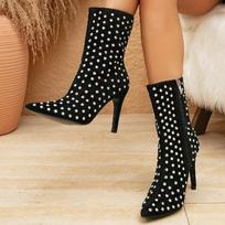 Eilyken Fashion Seksualūs Kalnų krištolas, Moteriški Auliniai Batai Kulkšnies Batai Ploni Aukštakulniai Smailūs Batai Šone su užtrauktuku Botas De Mujer 35 juoda