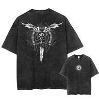 Vintažiniai skalbti marškinėliai Death Note Anime grafikos spaudos marškinėliai Oversize medvilnės mada gatvės drabužiai unisex topas S