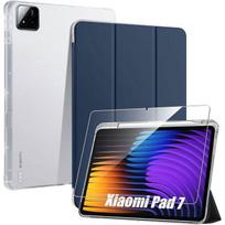 Coque + Verre Trempé pour Xiaomi Pad 7 / 7 Pro, Antichoc Renforcé avec Porte-Stylet - Bleu Marine mėlyna