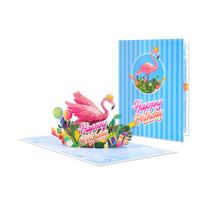 Vibranted 3D Greeting Card With Flamingo Theme And Layer Birthday Cake For Party Moment Greeting Card 1