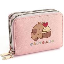 Women’s RFID Blocking Card Holder Wallet Double Zipper Coin Purse PU Leather Credit Card Organizer Compact Mini Wallet for Ladies Girls rožinė