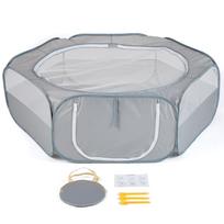 Animal Playpen Pet Portable Foldable Exercise Fence with Side Door Outdoors Pet Cage Tent for Cats/Dogs/Rabbits/Hamster pilka spalva