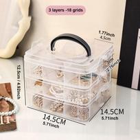 1pc,3-layer transparent storage box, 18 compartments, stackable miscellaneous storage tray, jewelry and bead storage box