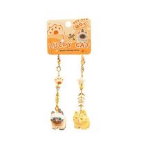 2Pcs Bag Hanging Resin Cat Pendant Paw Beads Car Keyring Kawaii Phone Lanyard  Key Decor Style 2