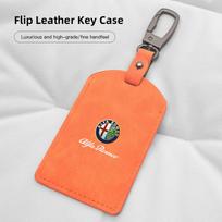 Luxurious high-grade Flip Leather Key Case For Alfa Romeo 156 159 147 4C 8C 166 Giulia Giulietta Mito Stelvio Spider GT Tonale oranžinė