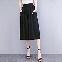 Moteriškos didelio dydžio margintos 7/8 culotės, elastingu juosmeniu, laisvalaikio vasarinės plačių kojų kelnės su kišenėmis (XL-4XL) 3XL gray