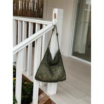 Hot-selling drawstring hollow straw bag women's summer new large-capacity woven beach bag lazy casual shoulder bag žalia