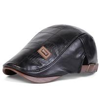 Fashion Letter Decoration Beret Hat Classic PU Leather Painter Peaked Cap Men and Women Adjustable Leisure Travel Caps Newsboy Hats juoda