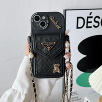 For IPhone16 Crossbody Cord for Apple 17 Coin Purse Card Holder Mobile Phone Case 15 Bear Triangle Logo Personalized Letters For   iPhone 7/8/SE 2020