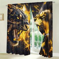 2pcs Domineering Golden Tiger Leopard Animal-themed Curtains   Semi-black-up Curtains   Suitable for Decorating Various Room Types 100*130 HOOK 1pcs