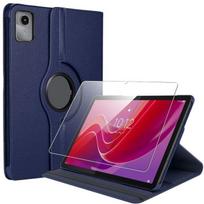 Coque + Verre Trempé pour Lenovo Tab M11, Rotatif 360° Multi-Angle Anti-Rayures Cuir PU Bleu Marine mėlyna