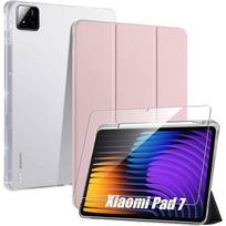 Coque + Verre Trempé pour Xiaomi Pad 7 / 7 Pro, Antichoc Renforcé avec Porte-Stylet - Rose rožinė