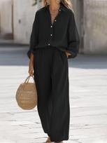 2 pieces women sets New casual lapel long-sleeved shirt+long pants suit sets women's clothing S juoda