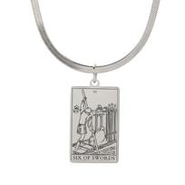 Tarot Cards Necklace for Women Stainless Steel Snake Chain Suit of Swords Traditional Tarot Art Minor Arcana Amulet Jewelry steel color