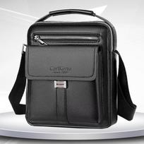 Men Multifunctial Leather Shoulder Bag Multi-Pocket Crossbody Messenger Bag Business Travel Handbag with Top Handle Black