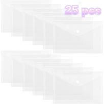 25-Pack A5 Size Clear Polypropylene (PP) Snap Closure Envelopes, Waterproof Transparent Classic for Office Documents, Receipts