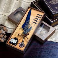 Feather Dip Pen with 5 Nib Set Gift Boxed Dipped ink pen Fountain Pen with Ink Calligraphy Pen B