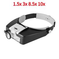 10X 3X LED Head Mounted Magnifier Optivisor Hands-Free Magnifying Glass with Light for Soldering Circuit Repair and CNC Tool pilka
