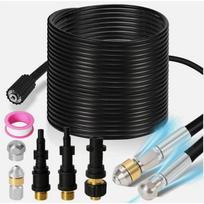 15m High Pressure Washer Pipe Cleaning Kit, 160Bar Power With Push & Spin Nozzles, For Drain Gutter Sewer Patio Driveway Deep Cleaning