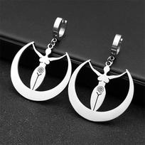 Wicca Wheel of Hecate Triple Moon Goddess Hoop Earrings for Women Stainless Steel Witch Crescent Dangle Earring Jewelry E3854S02