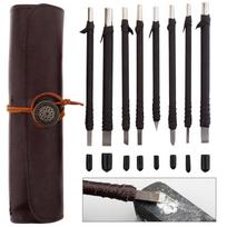 8Pcs Tungsten Steel Wood Carving Chisel Set Multifunctional Hand Carving Tools Kit for Wood Bamboo Soft Stone Sculpting with Storage Roll Bag