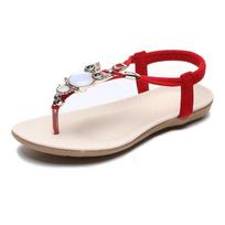 Women's Plus Size Bohemian Beaded Owl Thong Sandals, Flat Sole Casual Beach Daily Footwear 35 raudona