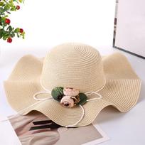 Wide Brim Floppy with Decorative Floral and Adjustable Chin Strap for Outdoor Use Women Sun One Size smėlis