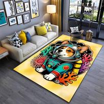 Colorful Astronaut Dog Print Carpet with Coral Reef Design - Modern Decor  Suitable for use as an anti-slip for living room bedroom sofas 40x60cm( 15x23in )