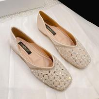 New Women Flats Shoes Spring Summer Ladies Designer Round Toe Twinkling Crystal Casual Shoes Fashion Slip-on Loafers 33-43 33 chaki