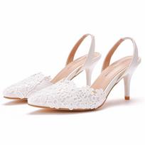 7cm Shallow Tip Toe Sandals White Lace Slim Heel Sandals Size Wedding Shoes Bride Wedding Dress Wedding Shoes 35