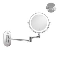 8 colių dvipusis LED makiažo veidrodis: Sieninis, Sulankstomas, Įtraukiamas, Apšviestas, Didinantis, Įkraunamas Vonios praustuvo veidrodis. Flat + 3x Magnification