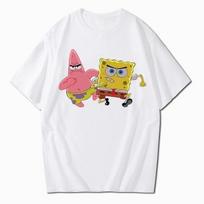 SpongeBob Patrick Star Printed Short Sleeve Men's and Women's Couples Anime Peripheral Casual Loose T-Shirt Summer S balta