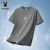 PLAYBOY vyriški laisvalaikio medvilniniai trumparankoviai marškinėliai M pilka