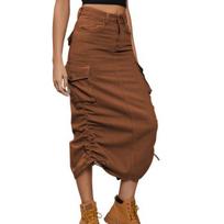 Work Dress Multiple Pockets Adjustable Calf Length High Waist Slim Fit Denim A-Line Midi Long Half Skirt Woman Clothing M ruda