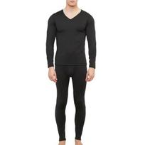 2 vnt./komplektas Vyriški žieminiai terminiai apatiniai Ilgi Jonų rinkinys Plius V dydžio kaklelis Slim Fit Elastinis Fleece Sulaiko šilumą Storas Thermo Homewear pižamų apatinis komplektas 4XL juoda